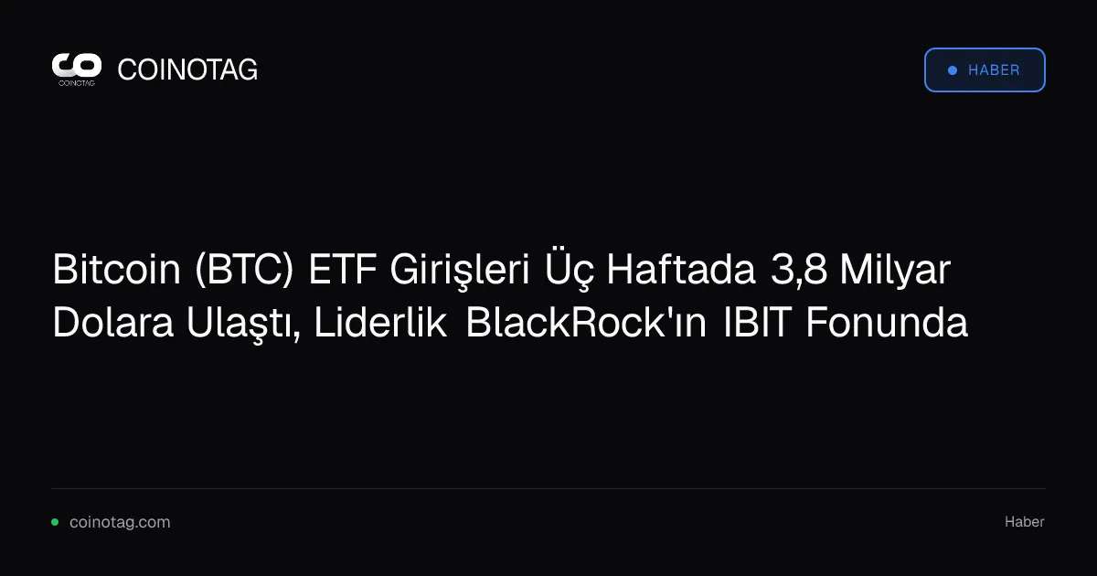 Bitcoin (BTC) ETF Girişleri Üç Haftada 3,8 Milyar Dolara Ulaştı, Liderlik BlackRock'ın IBIT Fonunda