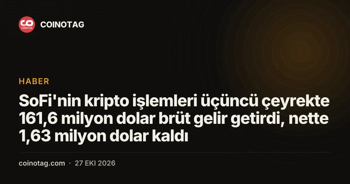 SoFi üçüncü çeyrek kripto gelirinde 161,6 milyon dolara ulaştı