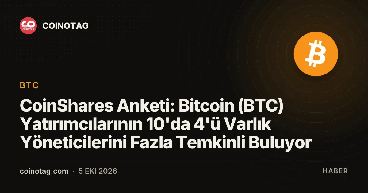 CoinShares Anketi: Bitcoin (BTC) Yatırımcılarının 10'da 4'ü Varlık Yöneticilerini Fazla Temkinli Buluyor