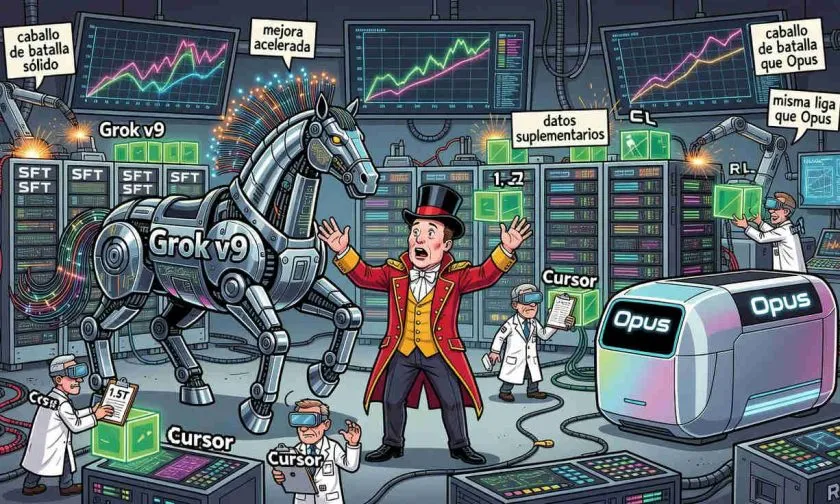 Elon Musk perfila a Grok v9 como un modelo sólido y destaca el aporte de Cursor