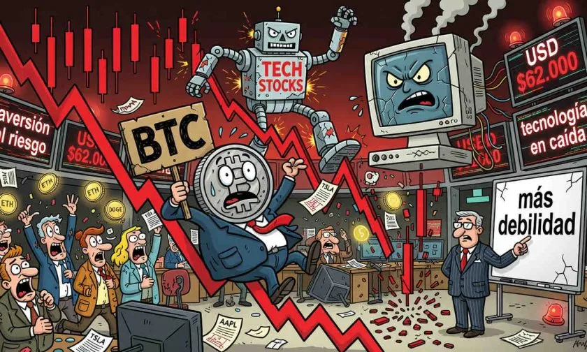 Bitcoin cae 4% y queda expuesto a más debilidad en medio del derrumbe tecnológico