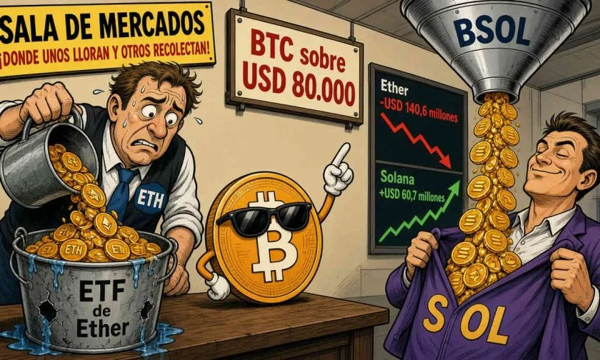 ETF cripto registran salidas por USD $70,7 millones mientras Solana desafía a Ether