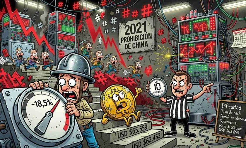 La dificultad de minería de Bitcoin ha caído casi 19% desde su máximo