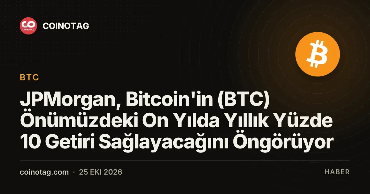 JPMorgan, Bitcoin'in (BTC) Önümüzdeki On Yılda Yıllık Yüzde 10 Getiri Sağlayacağını Öngörüyor