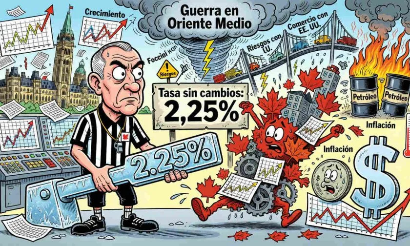 Banco de Canadá mantiene la tasa sin cambio en 2,25%, prevé una recuperación económica