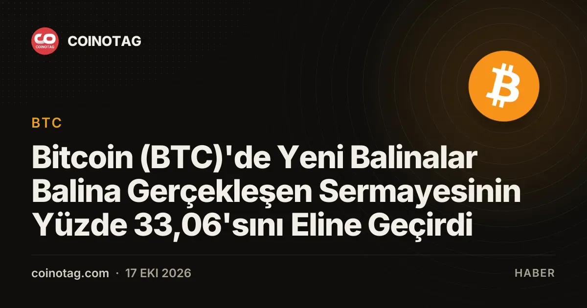 Bitcoin (BTC)'de Yeni Balinalar Balina Gerçekleşen Sermayesinin Yüzde 33,06'sını Eline Geçirdi