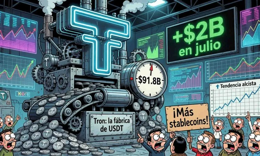 Tron alcanza $91.8 mil millones en stablecoins tras sumar $2 mil millones en julio