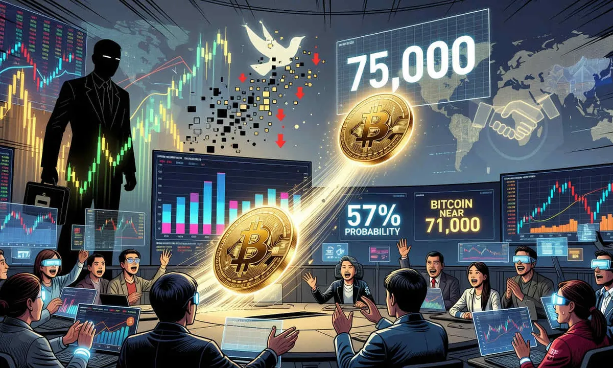 Polymarket da 57% a Bitcoin de tocar USD $75.000 en abril mientras rebota hacia USD $71.000