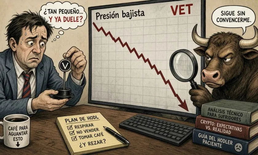 VET cae a USD $0,0074013 con una baja intradía de 4,88% y menor volumen