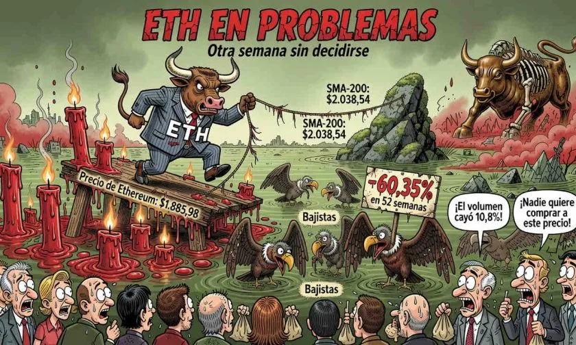 Ethereum se mantiene en $1.885 con bajo volumen y dudas entre los alcistas