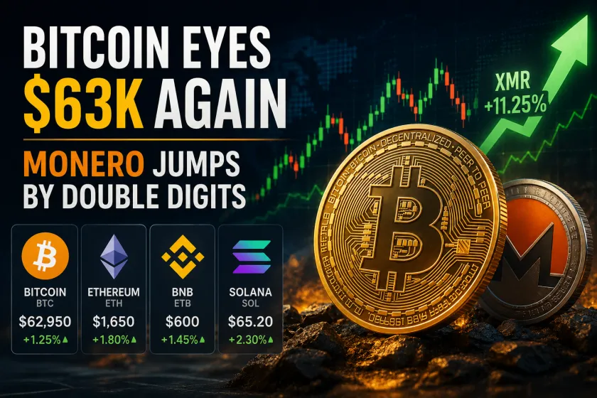 سعر البيتكوين يقترب من مستوى 63 ألف دولار وعملة مونيرو تتألق: التفاصيل