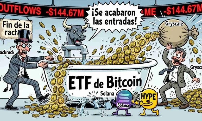 ETF de Bitcoin registran salidas de USD $144,67 millones y rompen racha de entradas