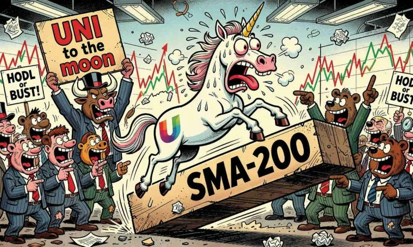 Uniswap (UNI) toca su media móvil de 200 días en sesión de alto volumen el 11 de julio de 2026