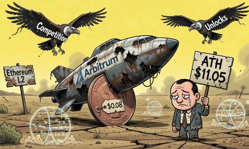 Arbitrum colapsa un 99.26% desde su máximo: $ARB lucha por mantenerse sobre $0.08