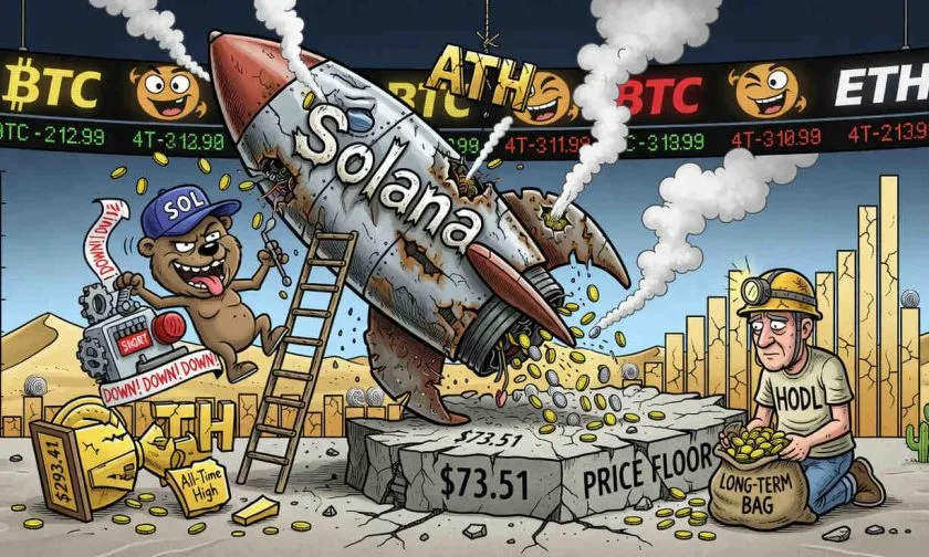 Solana (SOL) enfrenta un soporte crítico en $73,51 mientras el volumen se desploma un 44%