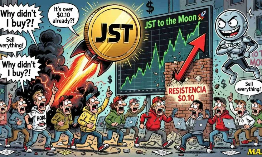 JST se dispara un 6,18% y desafía la resistencia psicológica de USD $0,10 en medio de un rally DeFi en Tron
