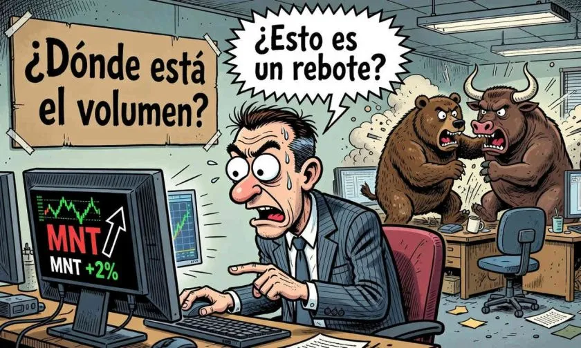 Mantle sube 2% a pesar de bajo volumen y tendencia bajista persistente