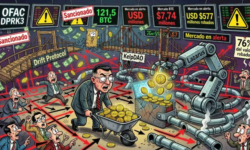 Hackers de Lazarus mueven BTC 7,74 millones tras robos de criptomonedas por USD $577 millones