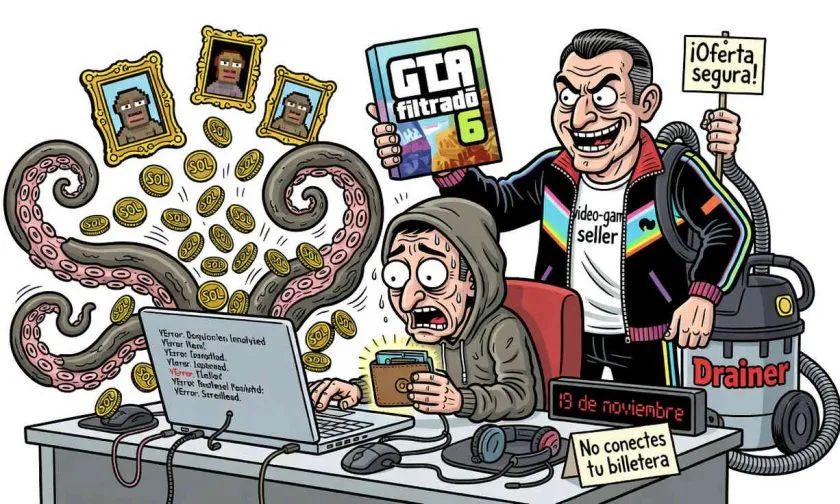 Falso sitio de GTA 6 amenaza con robar criptomonedas al conectar la wallet