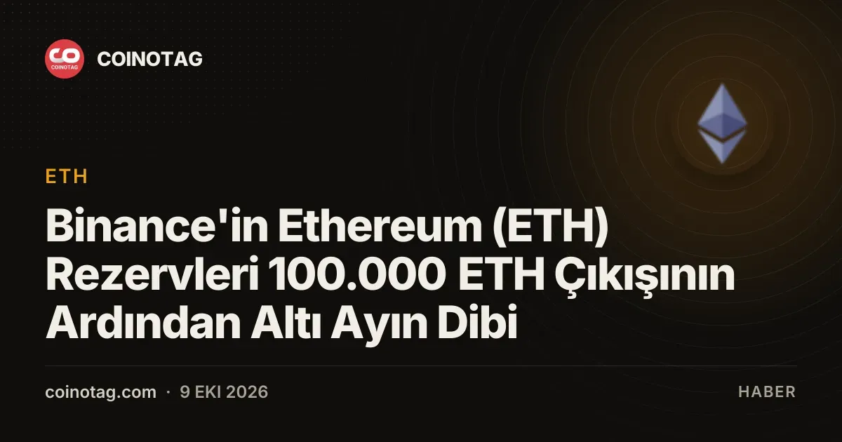 Binance rezervlerindeki 100 bin ETH çikişi varliği alti ayin dibine indirdi
