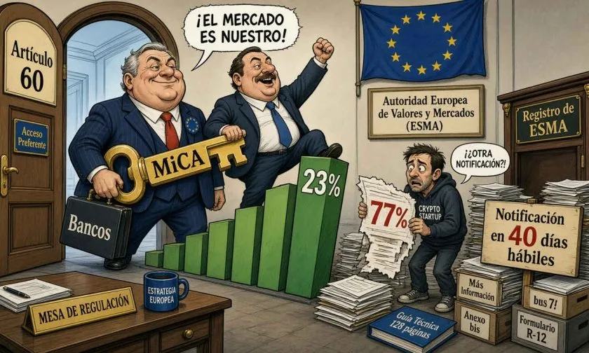 Bancos de la UE elevan al 23% su participación en servicios cripto regulados bajo la ley MiCA
