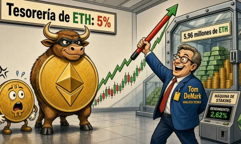 Bitmine acumula 5,96 millones de ETH, alcanzando el 4,9% del suministro total