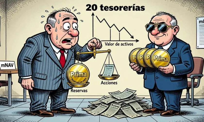 Solo cuatro de las 20 mayores tesorerías cripto cotizan sobre el valor de sus activos
