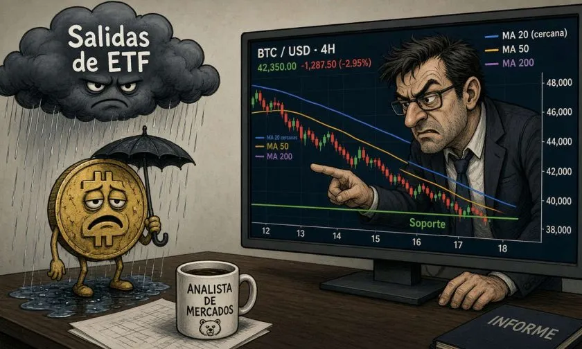 BTC pierde impulso ante salidas de ETF y presión técnica el 2026-10-12