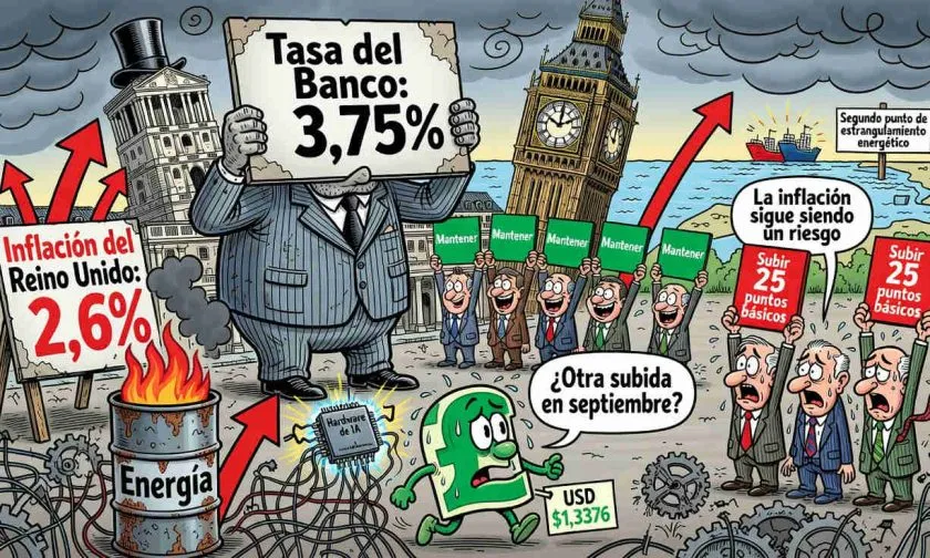 El Banco de Inglaterra mantiene la tasa en 3,75% y crece la presión por la inflación energética