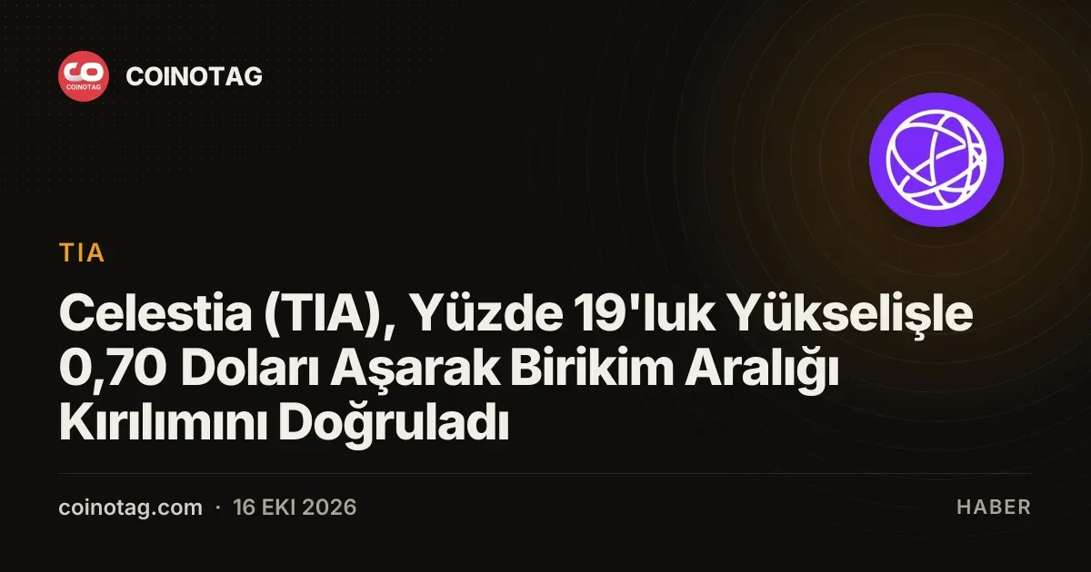 Celestia (TIA), Yüzde 19'luk Yükselişle 0,70 Doları Aşarak Birikim Aralığı Kırılımını Doğruladı