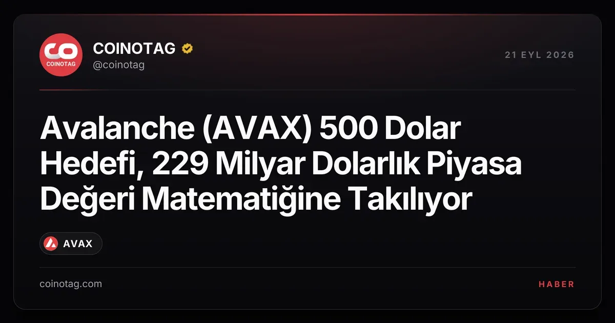 Avalanche (AVAX) 500 Dolar Hedefi, 229 Milyar Dolarlık Piyasa Değeri Matematiğine Takılıyor