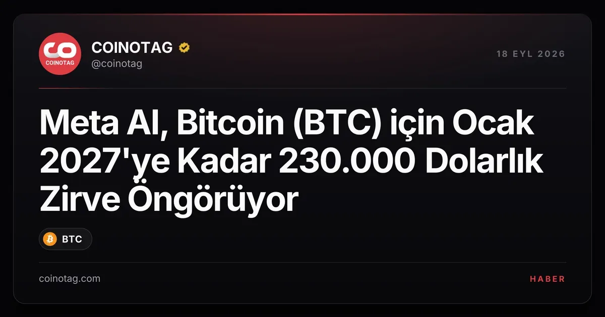 Meta AI, Bitcoin (BTC) için Ocak 2027'ye Kadar 230.000 Dolarlık Zirve Öngörüyor