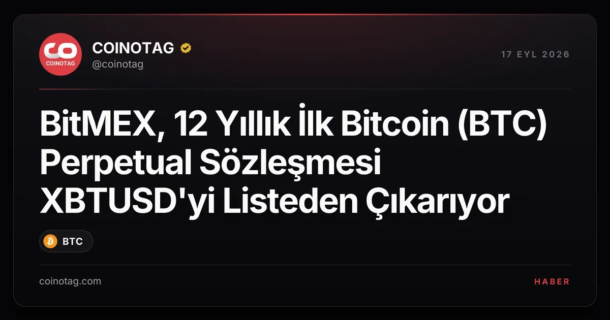 BitMEX, 12 Yıllık İlk Bitcoin (BTC) Perpetual Sözleşmesi XBTUSD'yi Listeden Çıkarıyor
