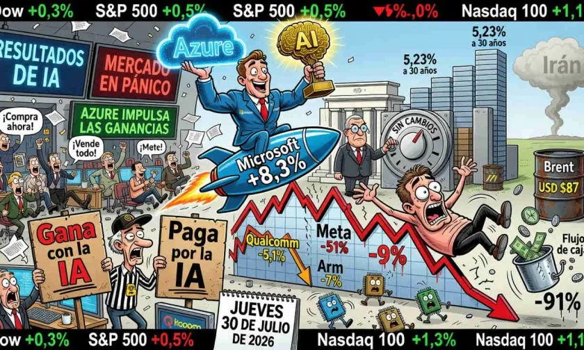 Microsoft sube 8% por Azure mientras Meta se desploma 9% tras sus resultados de IA