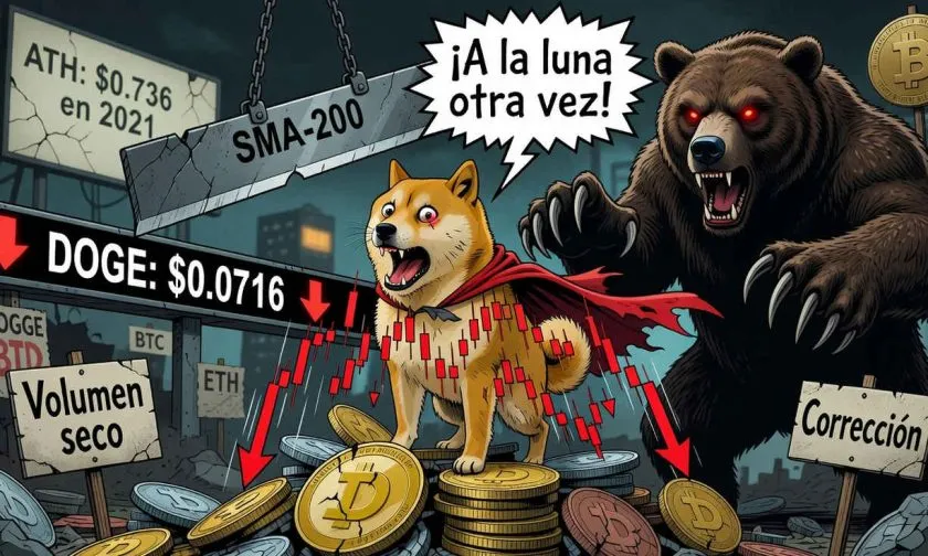 Dogecoin (DOGE) profundiza su caída del 1,79% mientras los promedios móviles refuerzan la tendencia bajista