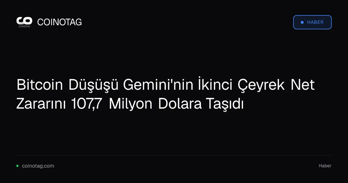 Bitcoin Düşüşü Gemini'nin İkinci Çeyrek Net Zararını 107,7 Milyon Dolara Taşıdı