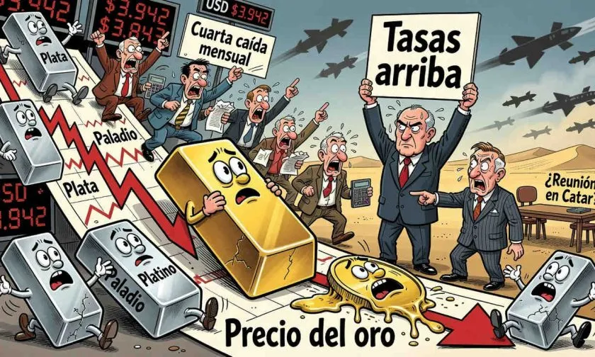 Oro cae a su nivel más bajo desde noviembre y apunta a su cuarta pérdida mensual
