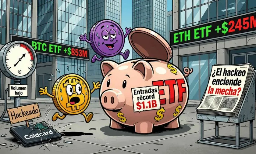 ETF de Bitcoin y Ether logran $1.1B en entradas tras exploit de Coldcard