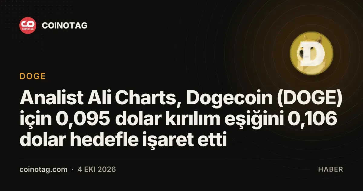Dogecoin 0,095 doları aşarsa 0,106 dolara yükselebilir, diyor analist Ali Charts