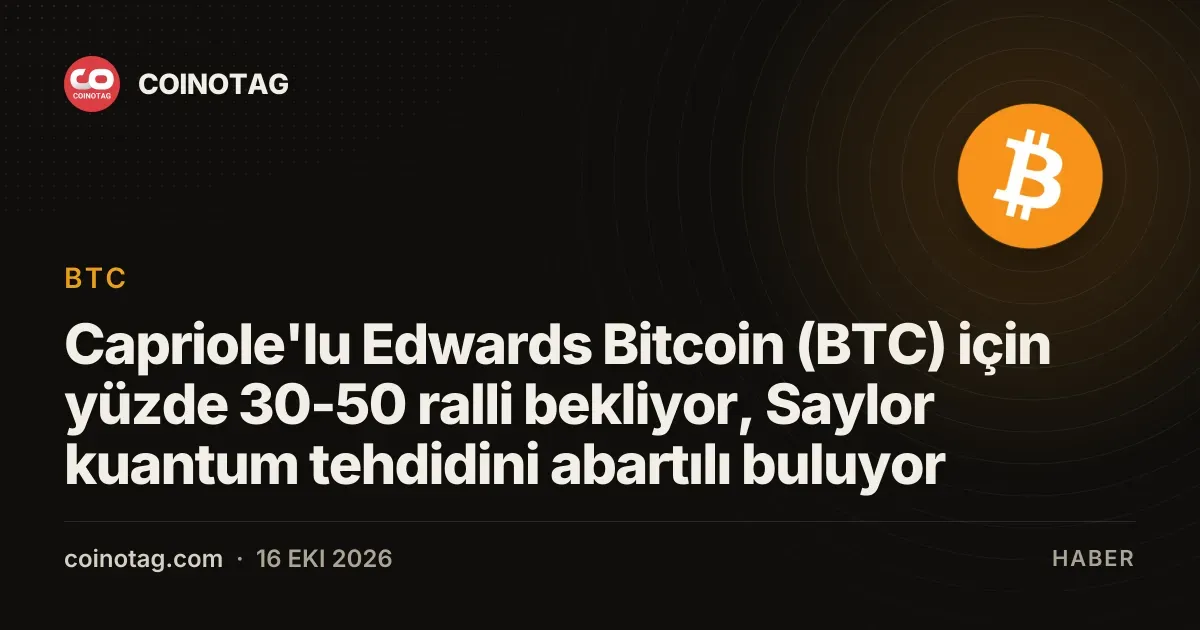 Capriole analisti Edwards Bitcoin fiyatında yüzde 30 ila 50 ralli öngörüyor