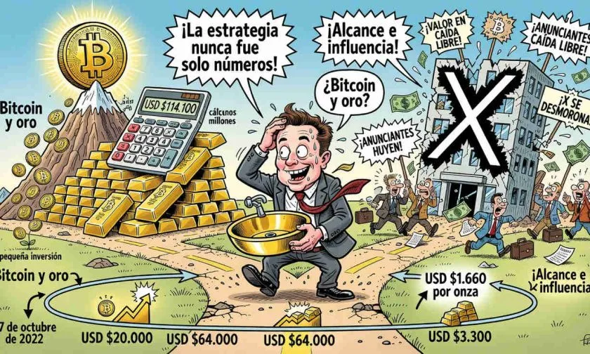 Si Musk hubiera elegido Bitcoin y oro en lugar de Twitter/X, tendría USD $114.100 millones
