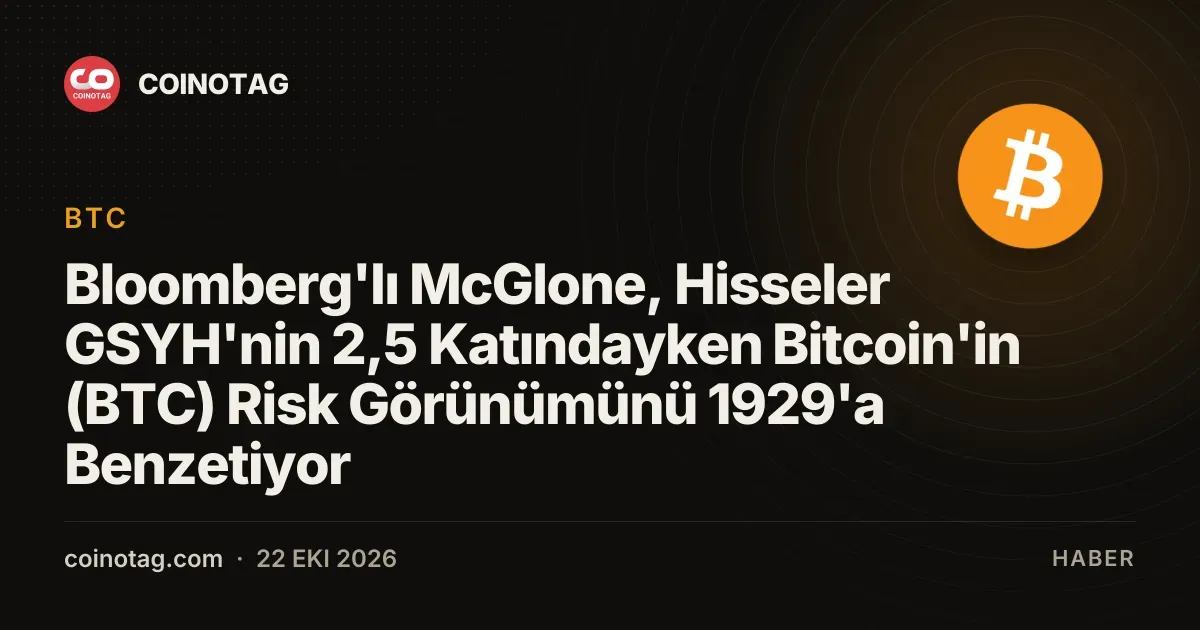 Bloomberg'lı McGlone, Hisseler GSYH'nin 2,5 Katındayken Bitcoin'in (BTC) Risk Görünümünü 1929'a Benzetiyor
