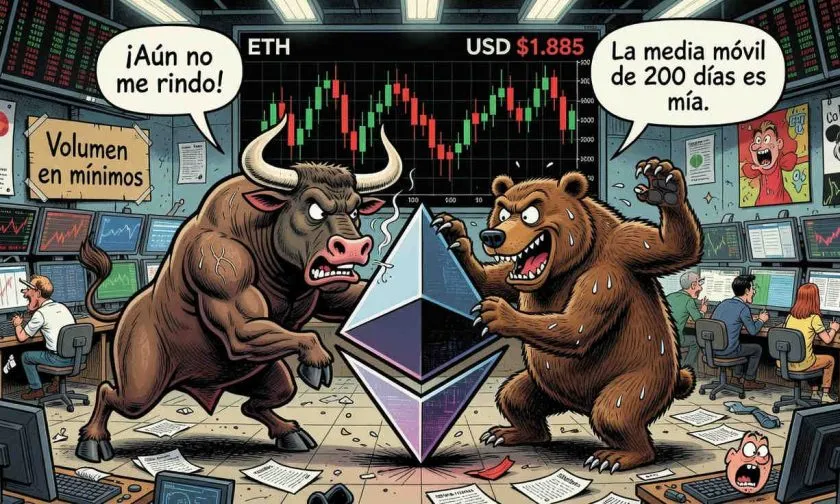 Ethereum se estanca en USD $1.885 con bajo volumen y resistencia en USD $2.033