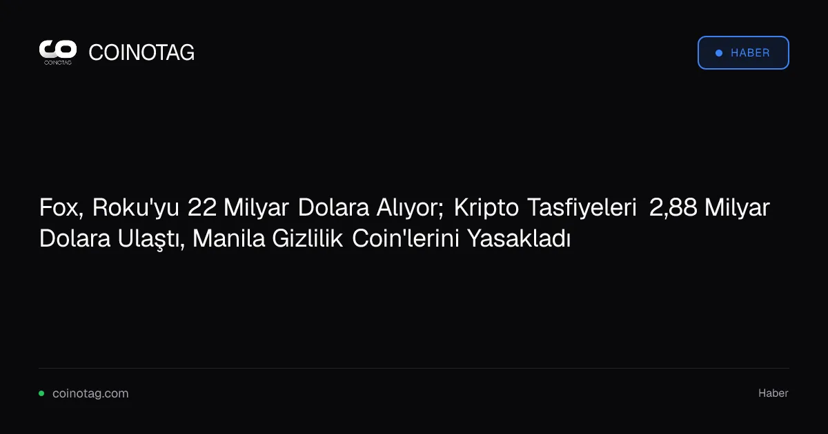 Fox, Roku'yu 22 Milyar Dolara Alıyor; Kripto Tasfiyeleri 2,88 Milyar Dolara Ulaştı, Manila Gizlilik Coin'lerini Yasakladı