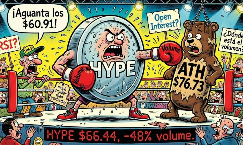 Hyperliquid (HYPE) coquetea con los $66 mientras el volumen se desploma: ¿señal de agotamiento?