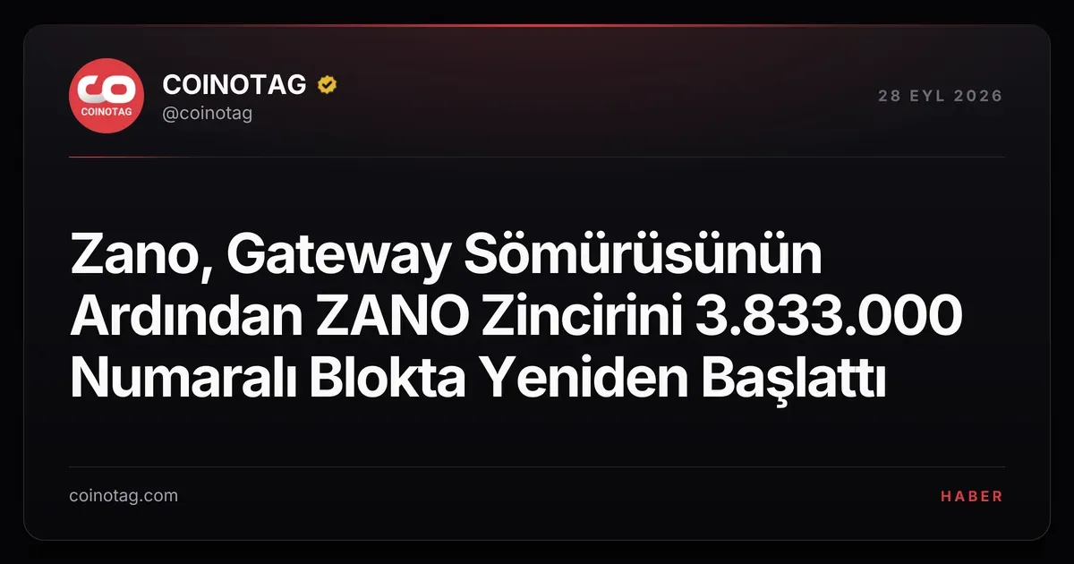 Zano, Gateway adres açığı sonrası ZANO zincirini 3.833.000'de yeniden başlattı