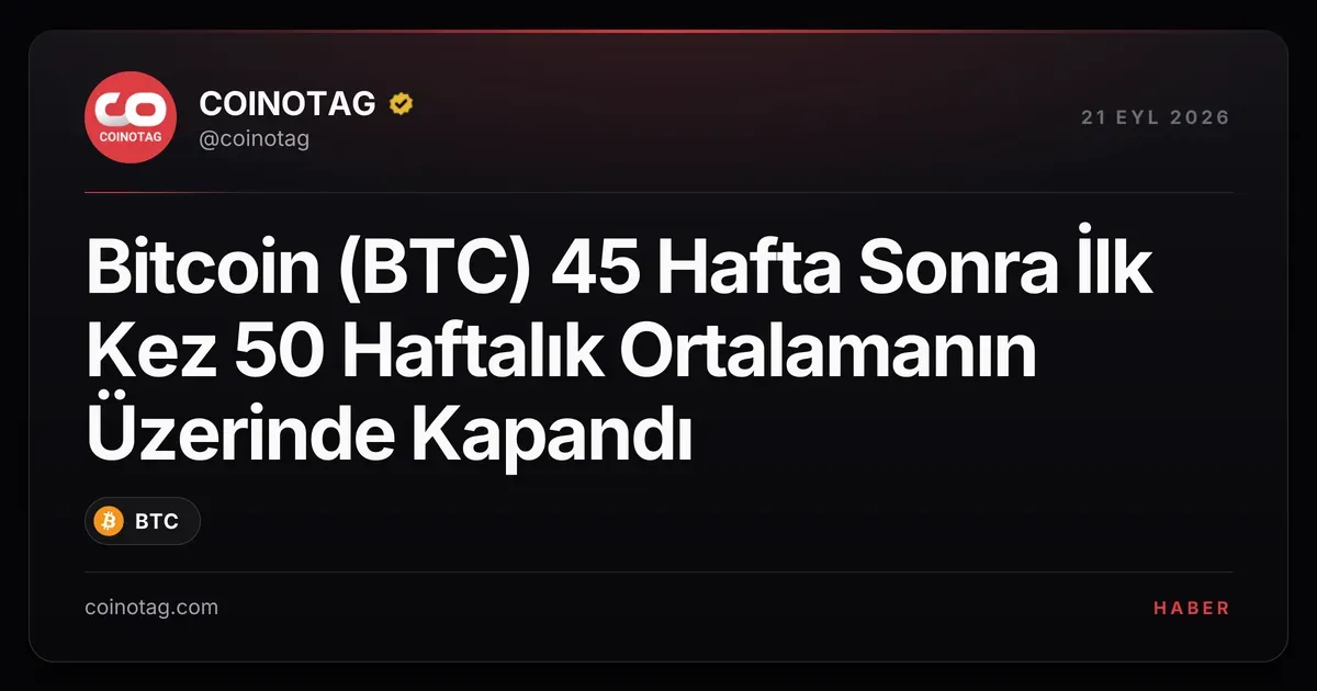 Bitcoin (BTC) 45 Hafta Sonra İlk Kez 50 Haftalık Ortalamanın Üzerinde Kapandı