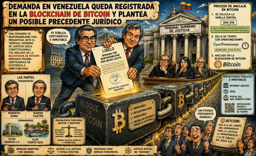 Venezuela registra demanda en Bitcoin Blockchain, marcando un posible precedente legal
