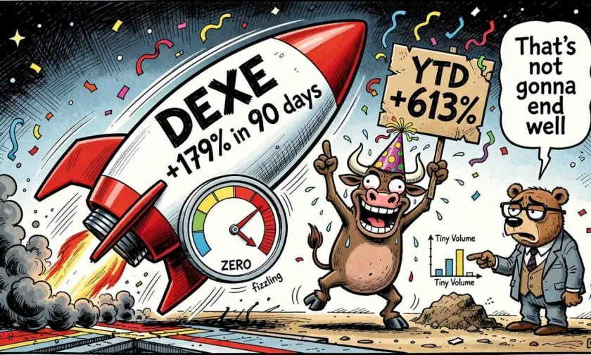 DeXe (DEXE) se dispara un 613% en lo que va de 2026 pero el volumen diario se desploma un 60%: ¿señal de agotamiento?