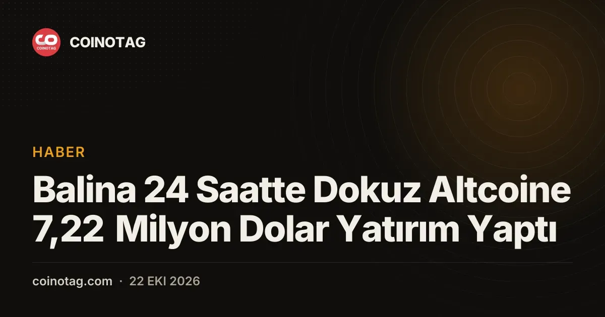 Balina 24 Saatte Dokuz Altcoine 7,22 Milyon Dolar Yatırım Yaptı